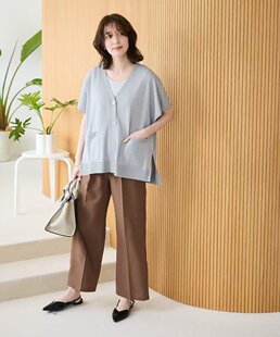 日单chocol 松紧腰 raffine女士仿亚麻接触冷感聚酯面料纯色休闲裤