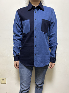 日单棉涤弹力水洗牛仔长袖衬衣春秋款AB版设计感男女同款