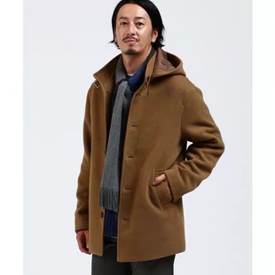 日单united男士仿羊毛呢子大衣商务休闲帽子可以拆卸14300日币