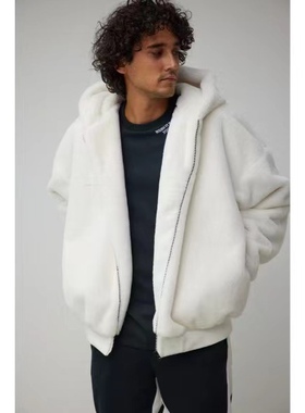 日单AZUL仿貂绒发热材料人造毛连帽保暖卫衣外套男女同款春秋冬季