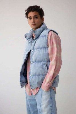 日单潮牌azul复古全棉水洗牛仔加厚保暖棉服马甲背心坎肩男女同款