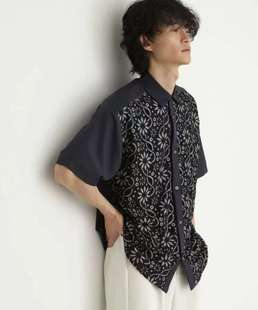 日单贵牌tk.TAKEO KIKUCHI菊池武夫男士夏季薄款植物花纹短袖衬衣