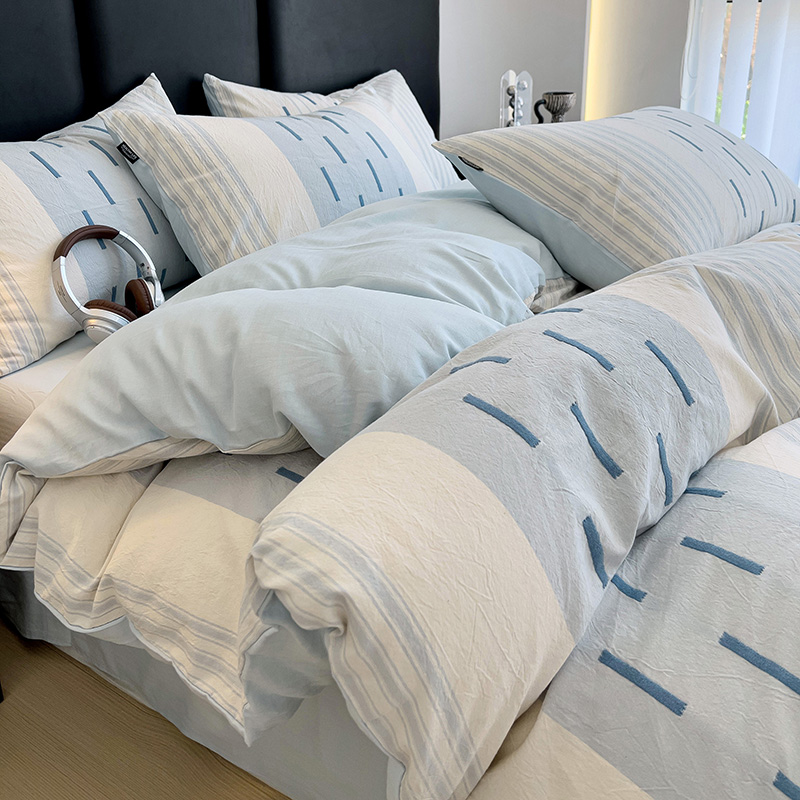 2025新款轻奢高级感四件套全棉纯棉床单被套蓝色床上用品三件套