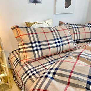 格子枕头套2025新款纯棉水洗棉全棉套装一对单个内胆套48cmx74cm