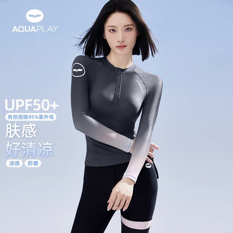AquaPlay防晒速干漂流潜水服泳衣女长袖保守显瘦游泳冲服浪水母服