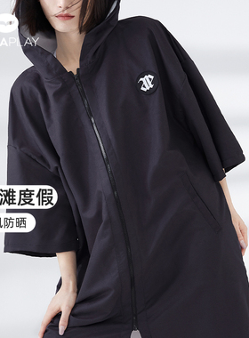 AquaPlay黑色潜水斗篷浴巾冬季速干游泳浴袍冬训防风外套女