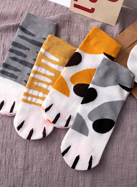 可爱卡通日系猫爪浅口船袜春秋季小清新女士短袜学生棉低帮棉