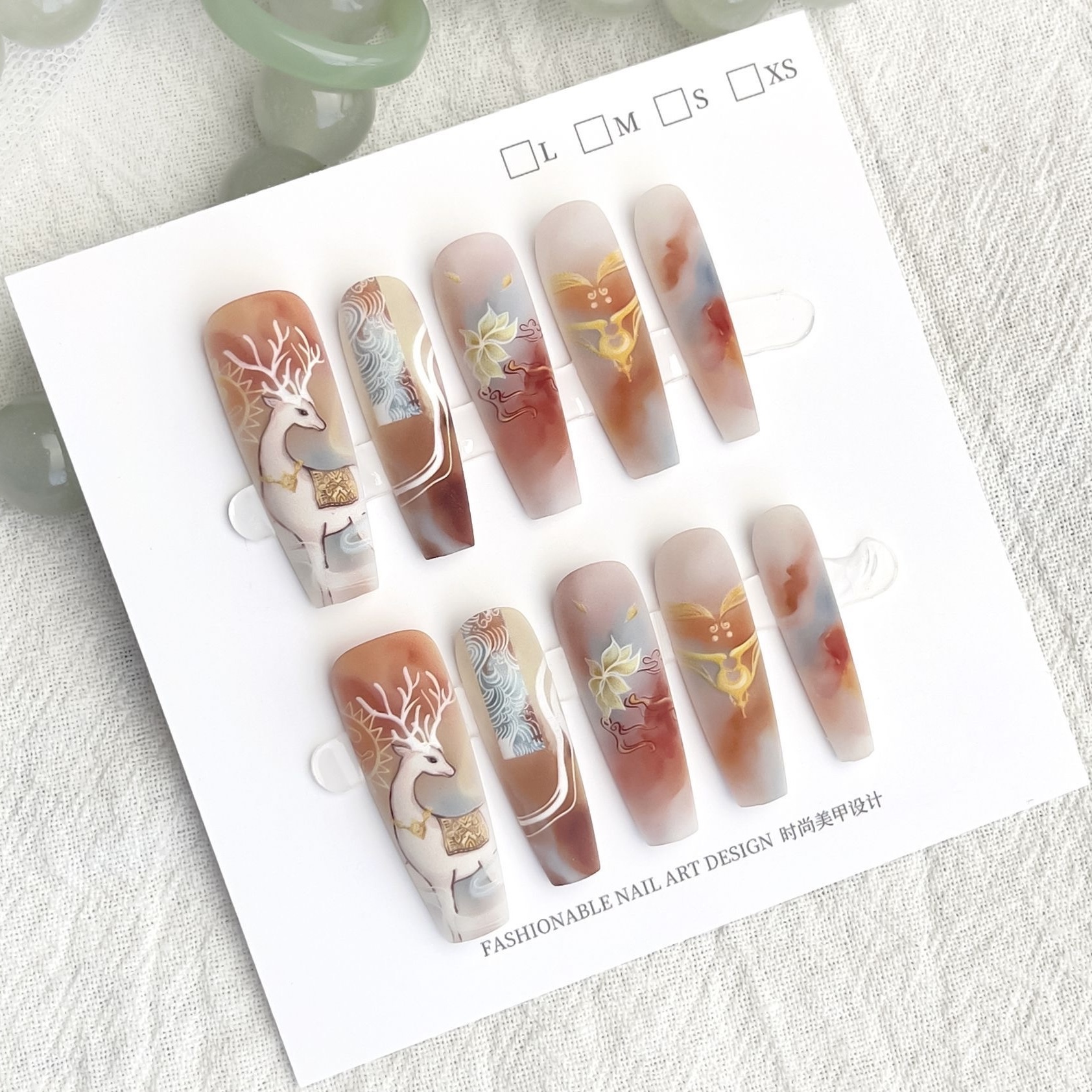 【Yuki穿戴甲】秋冬新款麋鹿高级感气质假指甲贴片磨砂款长梯