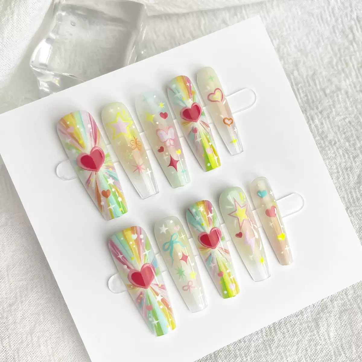 【Yuki穿戴甲】新款夏日新中式爱心油画甜酷风软甲机器喷印甲长梯