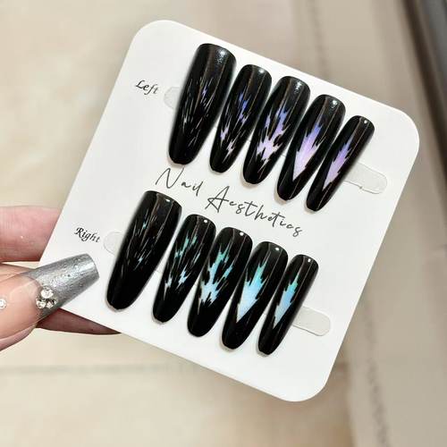 【Yuki穿戴甲】2025新款原创暗黑抽象图案个性美甲假指甲贴长尖圆