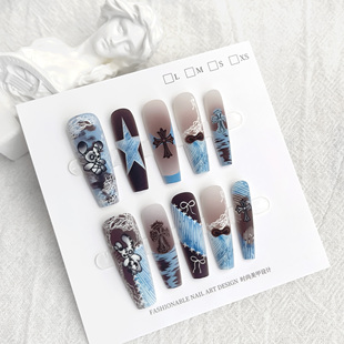 暴力兔星星十字架蝴蝶结图案个性 法式 炫酷美甲贴片 Yuki穿戴甲