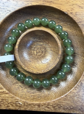 原创设计天然和田玉碧玉湖水绿卡8圆珠手串编号1005多样性发货
