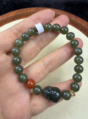 原创设计天然和田玉碧玉粉青卡8貔貅编号649多样性发货