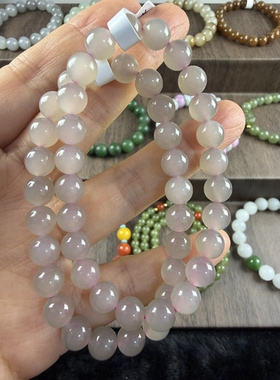 原创设计天然和田玉冰烟紫圆珠手串卡8编号1043多样性发货