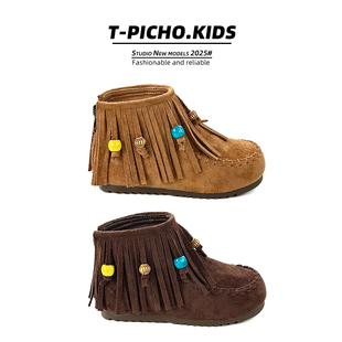 2025年秋新款儿童马丁靴流苏皮靴女童公主靴子高邦英伦风时装短靴