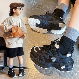 皮面老爹鞋 女童跑步鞋 2025年秋季 男童软底防滑运动鞋 新款 儿童时尚