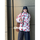 LUNAFUNG冯下文韩版 复古玫瑰花立领拉链摇粒绒碎花外套冬保暖上衣
