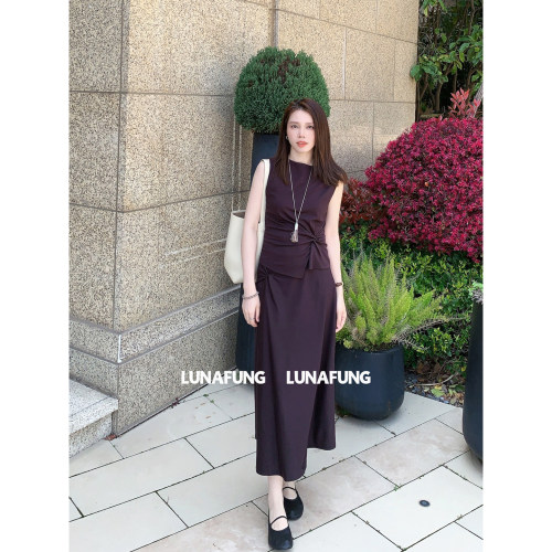 LUNAFUNG冯下文·无袖圆领扭结上衣半身裙套装女小众设计感两件套