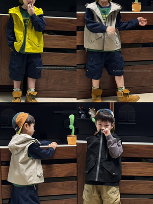 儿童四防连帽马甲户外山系机能连帽拉链马甲2025新款男童女童春秋