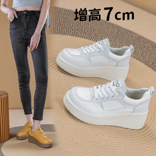 女松糕厚底增高系带春秋低帮单鞋 显瘦34 313233真皮拼接小皮鞋 小码