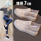 33蕾丝乐福鞋 小码 女内增高网纱透气厚底一脚蹬懒人渔夫鞋