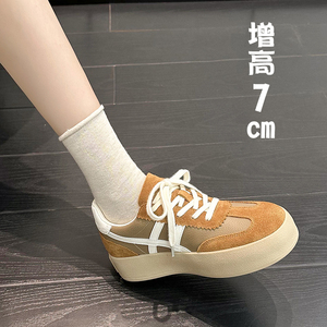 真皮美拉德内增高德训鞋女厚底系带复古软底阿甘鞋小码32 33 34