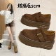 女松糕厚底增高一脚蹬扣带复古乐福鞋 小码 磨砂真皮勃肯鞋