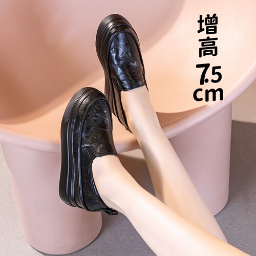 真皮内增高小皮鞋一脚蹬乐福鞋33