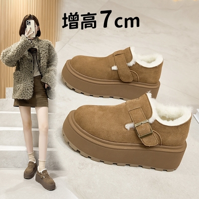 磨砂真皮内增高勃肯鞋加绒一脚蹬