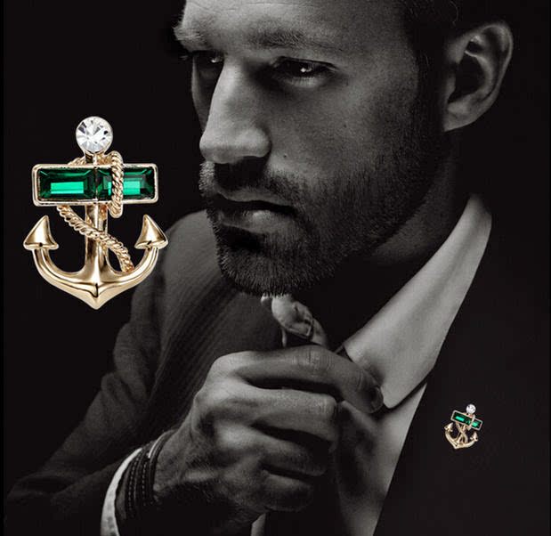 海军风金色海盗船锚领针礼服胸针男女主持西服胸章徽章杰克船长