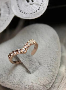 韩国饰品心型 心形独特设计款 镶钻简约 戒指 满钻爱心尾戒女