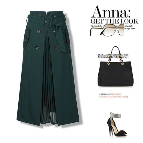 席澜百褶拼接百度显瘦半身裙