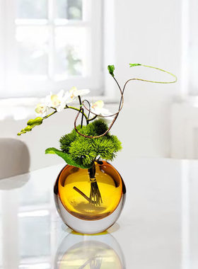 仿真蝴蝶兰绿球轻奢琉璃花瓶商场4S店展示柜桌面软装水晶高端摆件