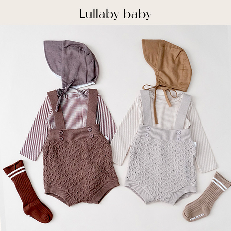 lullabybaby婴儿针织背带裤包屁衣春秋新生儿连体衣宝宝连体裤