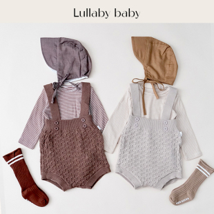 lullabybaby婴儿针织背带裤 包屁衣春秋新生儿连体衣宝宝连体裤