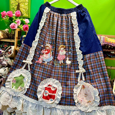 加绒/纯棉牛仔拼接长裙