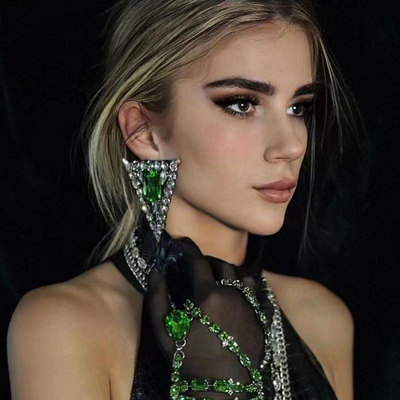 耳环玻璃水钻欧美夸张几何三角女