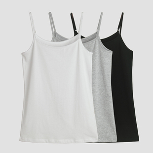 休闲无袖 纯棉小吊带背心女外穿内搭短黑色秋季 白色修身 打底衫 夏季
