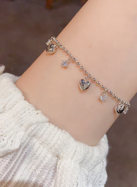 法式轻奢镶钻金属爱心流苏手链