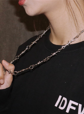国潮嘻哈潮牌芒刺荆棘项链ins男女同款港风暗黑酷炫裤链项马蹄扣