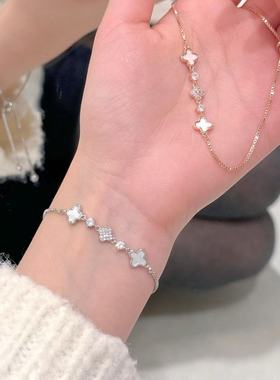 微镶锆石甜美白色花朵手链女轻奢气质ins小众设计感个性百搭手饰