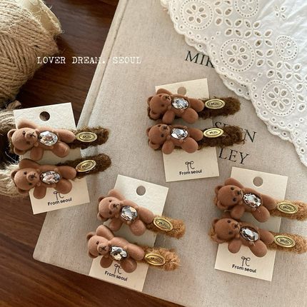 可爱招手小熊边夹精致小巧植绒发夹刘海侧边碎发鸭嘴夹一字夹头饰