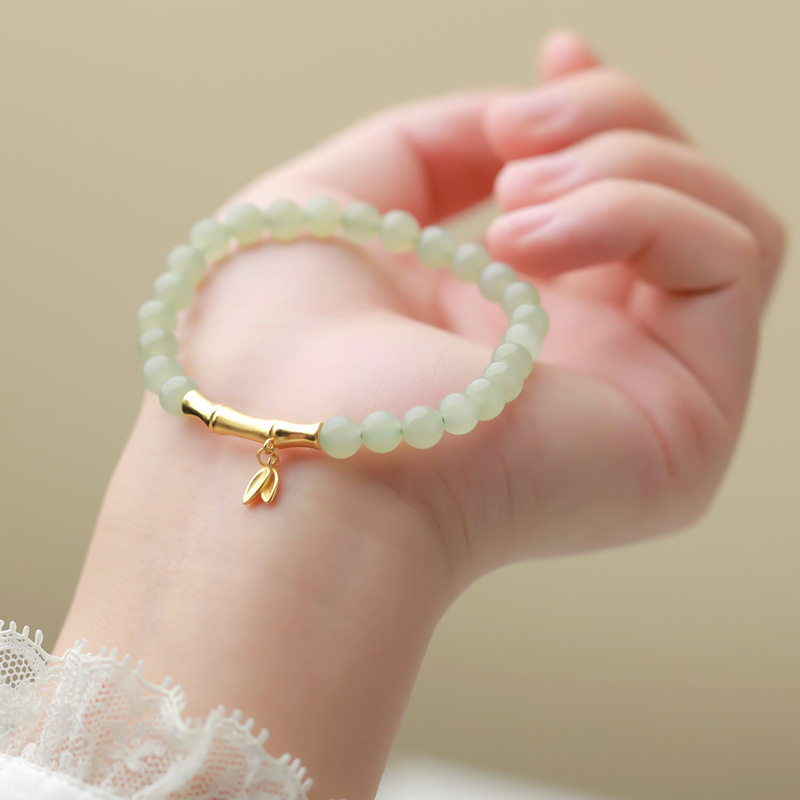 古风天然和田玉竹节手链女素雅小清新节节高升手镯个性手串礼物女