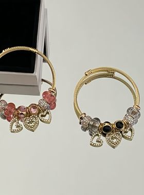 潘家哆啦爱心满钻吊坠手镯diy金色时尚手链轻奢小众百搭高级手饰