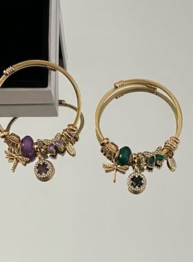 潘家新款不锈钢串珠手镯女满钻蜻蜓吊坠手饰品精致小众设计感手环