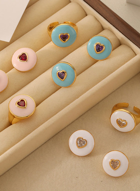 新款韩国微镶锆石爱心滴油戒指女小众高级感轻奢简约百搭气质指环