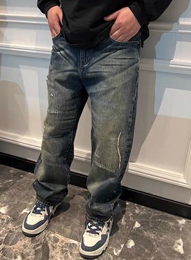 NBHD破坏04刀割ripper赤耳丹宁直筒宽松14oz重磅厚料水洗牛仔裤