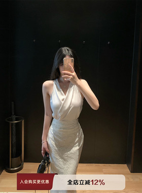 【现货8折】THE SWAN司凰轻奢 优雅缎面蕾丝包臀裙名媛气质连衣裙