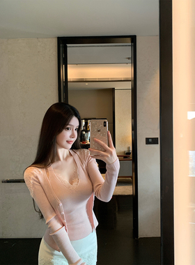 THE SWAN司凰轻奢  韩女氛围穿搭30羊毛蕾丝针织衫纯欲上衣两件套