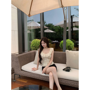 SWAN司凰轻奢 THE 日常气质双层荷叶边领收腰上衣 现货9折